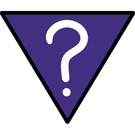 A purple triangle with a white question mark on it, pointing down.